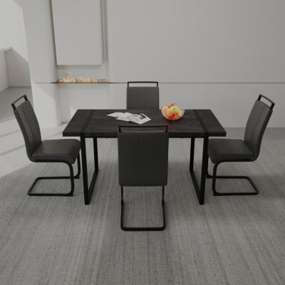 Streamdale Black MDF Dining Table and PU Dining Chair Set of 4