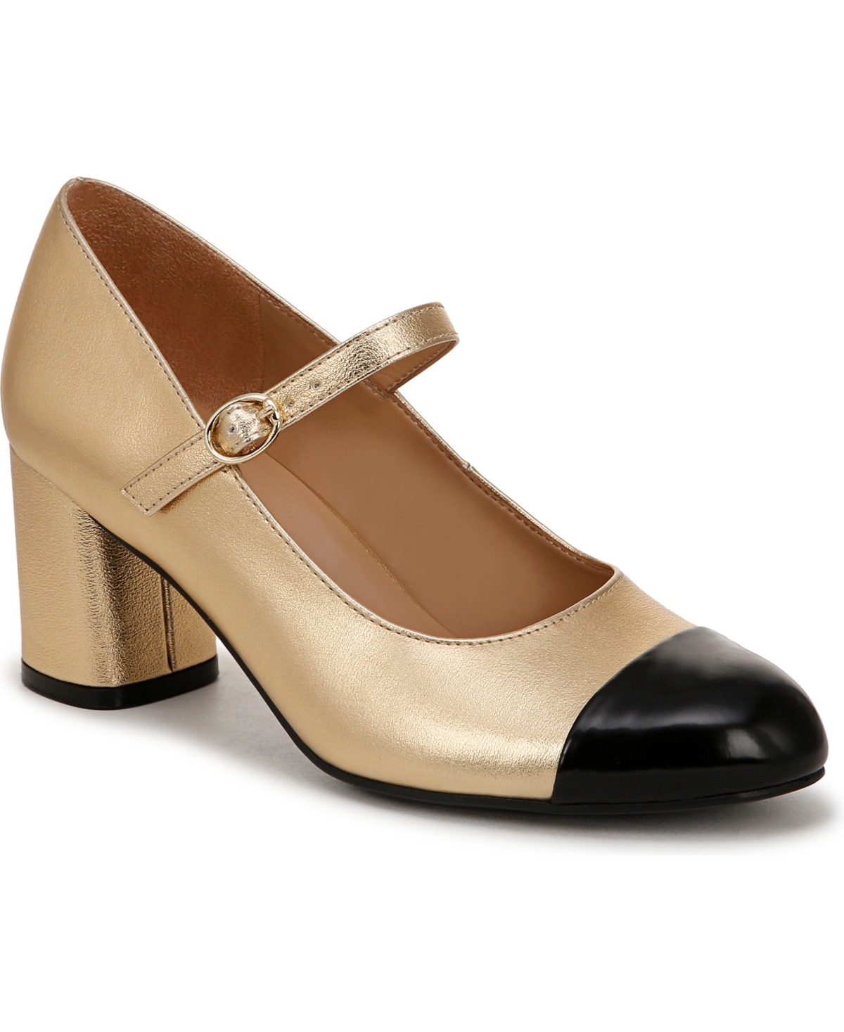 Naturalizer Lovable Mary-Jane Cap Toe Pumps -Black Faux Leather