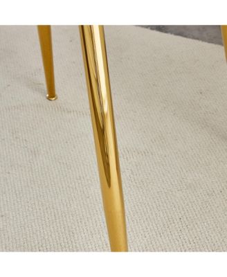 A glass tabletop with a diameter of 40 inches and a modern minimalist circular dining table with gold plated metal legs. 40 ' 40' 30 ' DT-1164