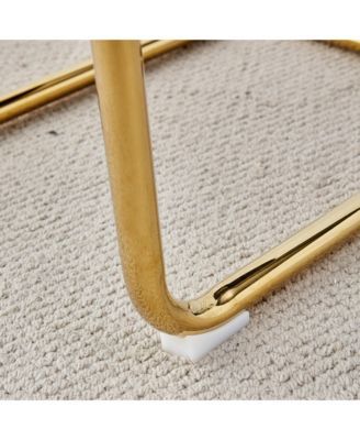 Table and chair set.Modern rectangular dining table with Transparent tempered glass tabletop and gold plated metal legs.Paired with 8 comfortable chairs with PU seats and golden metal legs.