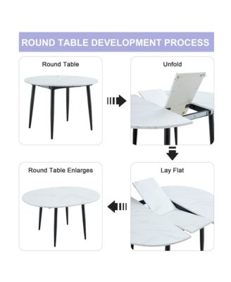 Table and chair set.Modern Extendable MDF Dining Table.The table has a telescopic design, suitable for gatherings of different size.Paired with 6 chairs with PU cushions and black metal legs.