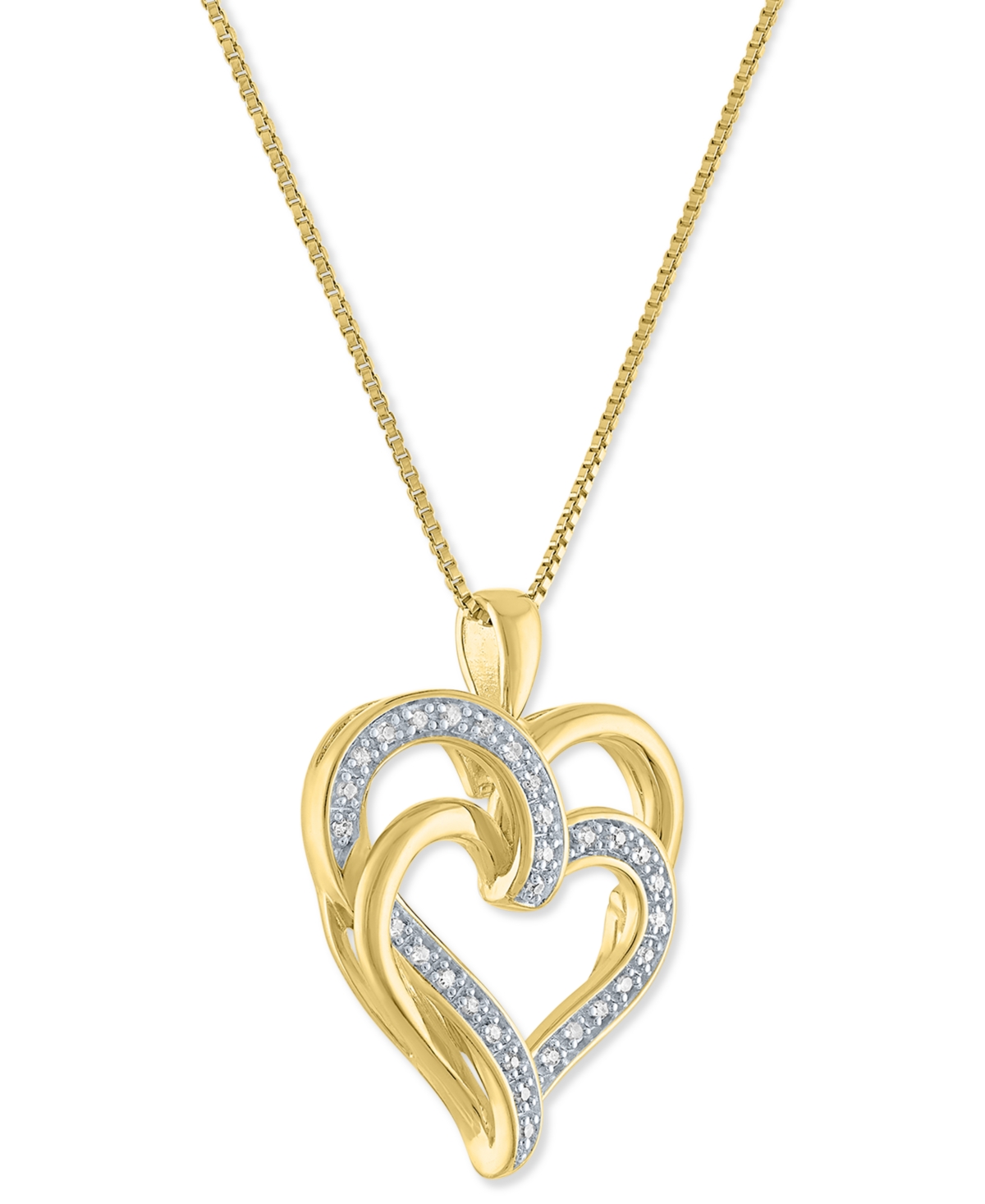 Macy's Diamond Overlap Heart 18" Pendant Necklace (1/10 Ct. T.w.) In Sterling Silver, 14k Gold-plated Sterl In Gold-plated Sterling Silver