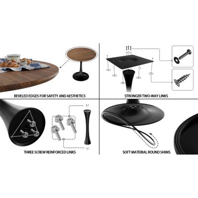 Walnut Circular Table w/ 2 Metal Leg PU Dining Chairs