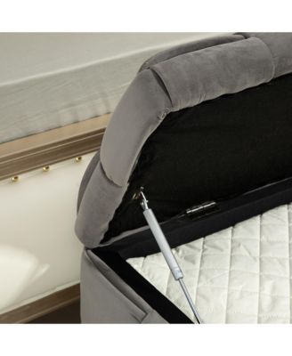 Storage Ottoman, Bedroom End Bench, Upholstered Fabric Storage Ottoman with Safety Hinge, Entryway Padded Footstool, Ottoman Bench for Living Room & Bedroom (Gray)