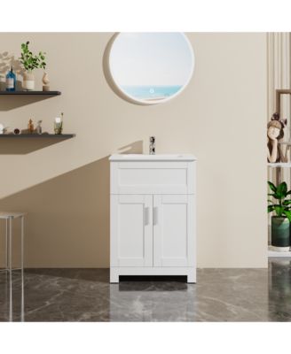 Goodyo 24" Sink Bathroom Vanity Laundry Cabinet Combo, White