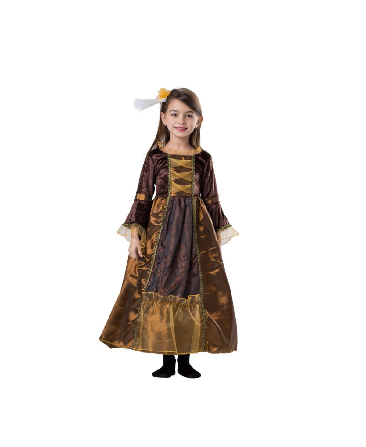 Dress Up America Kids Duchess Dress & Hair Pin Costume Set - Brown / gold