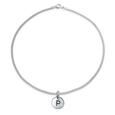 Circle Disc Initial O Anklet Sterling Silver