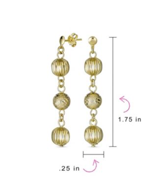 Multi Spheres Linear Dangle Ball Earrings Gold Plated 6MM