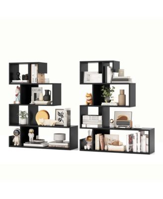 2 PCS 5-Tier S-Shaped Bookshelf with Open Cubes Anti-Toppling Kits Freestanding Bookcase
