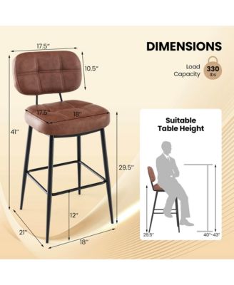 Set of 2 Bar Stools with Padded Seat Footrest & Metal Legs PU Leather for Kitchen