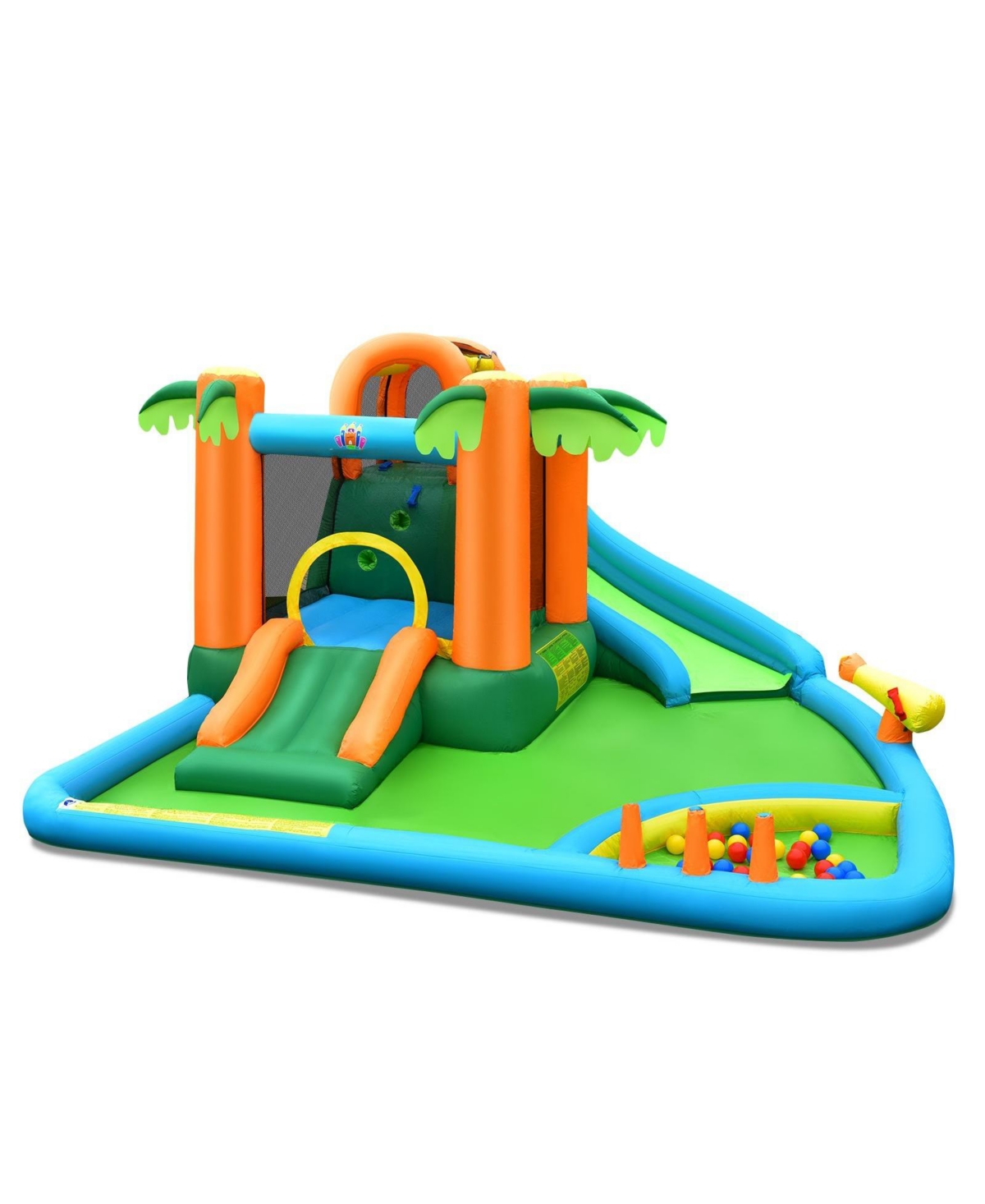 Inolait 7-in-1 Inflatable Water Slide Park with Trampoline Climbing and 750W Blower
