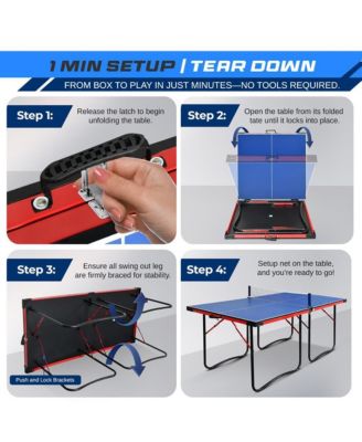 Foldable Table Tennis Table with Single Player Playback Mode, Net, and Post