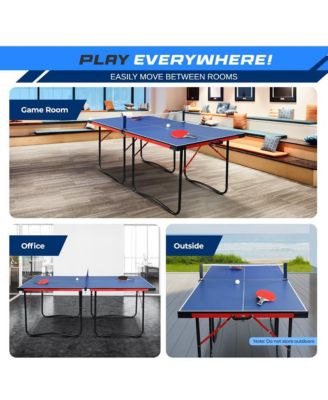 Foldable Table Tennis Table with Single Player Playback Mode, Net, and Post