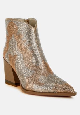 Womens Mugler Rhinestones Embellished Ankle Boots