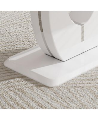 Table and chair set, modern luxurious white imitation marble pattern MDF dining table, rectangular dining table, matched with uniquely shaped PU high backrest seats, Suitable for various occasions.