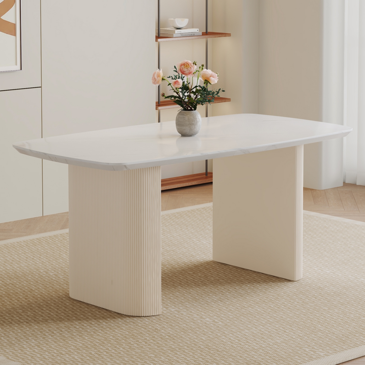 Streamdale Furniture Cream style Mdfdining table.It is a furniture with a warm and soft appearance, suitable for creating a comfortable and fri