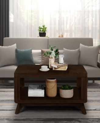 Rectangular Wood Coffee Table for Living Room, 41.5-Inch Coffee Table with Solid Wood Legs, Wood Center Table Tea Table with Open Storage Shelf. Easy Assembly, Espresso