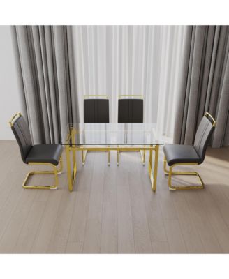 51" Glass Dining Set (4 Chairs) + Golden Legs