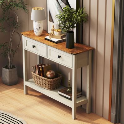 Farmhouse Console Table with Storage and Shelf
