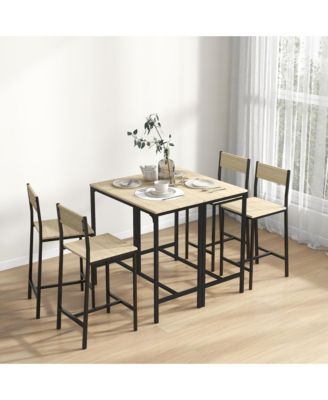 3 Piece Bar Table and Chairs, Industrial Dining Table Set for 2, Counter Height Kitchen Table with Bar Stools, Breakfast Table Set for 2 for Small Space, Oak