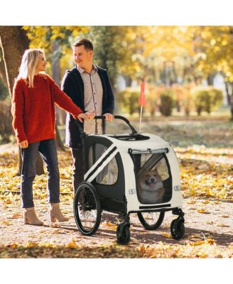 2-in-1 Pet Bike Trailer for Small Dogs, Road-Visibility Bicycle Stroller, Weather-Strong Bike Wagon Trailer Sidecar Attachment, White