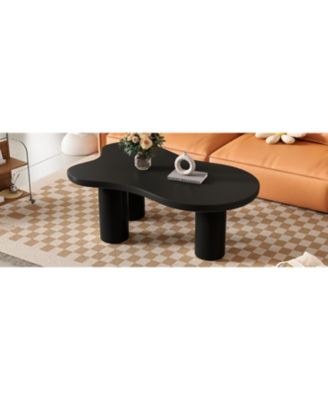 44" x 25.9" Easy Assembly Cloud Coffee Table with 1.5" Thick Tabletop, Cream Style Irregular End Table with 3 Sturdy Legs, Sleek Center Table with Round Edge for Living Room, Black