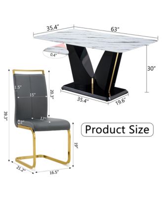 Table and chair set, white imitation marble texture glass tabletop, black MDF table legs, stable and beautiful. Modern simple dining table, comfortable seating.