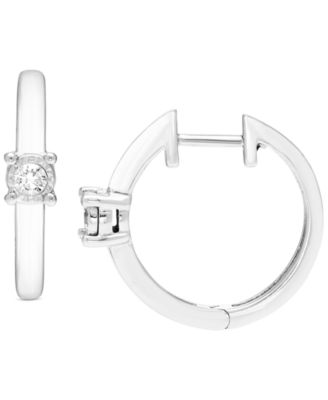 Macy's - Diamond Single Stone Hoop Earrings (1/10 ct. t.w.) in Sterling Silver
