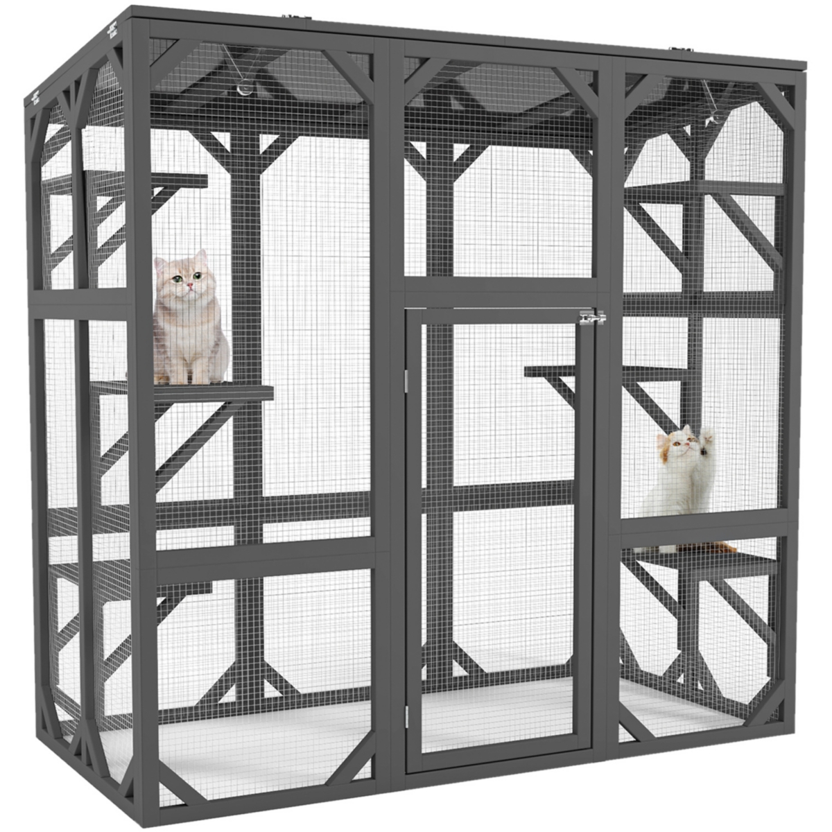 Streamdale Furniture Catio Outdoor Cat Enclosure Cat House Wooden Cat Cage Large Feral Cat Shelter for Mulitiple Cats with Six Platforms, Large Enter