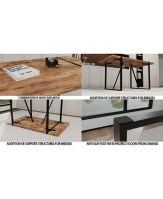 55" Rural Industrial Rectangular MDF Dark Wood Dining Table Set and PU Armless Dining Chair Set 4, Kitchen Black Metal Table Leg Dining Chair Set