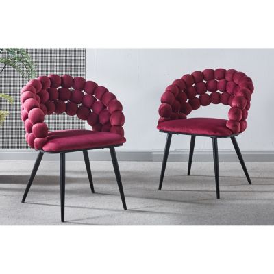 Modern Wine Red Chair (Set of 2) with Golden Legs