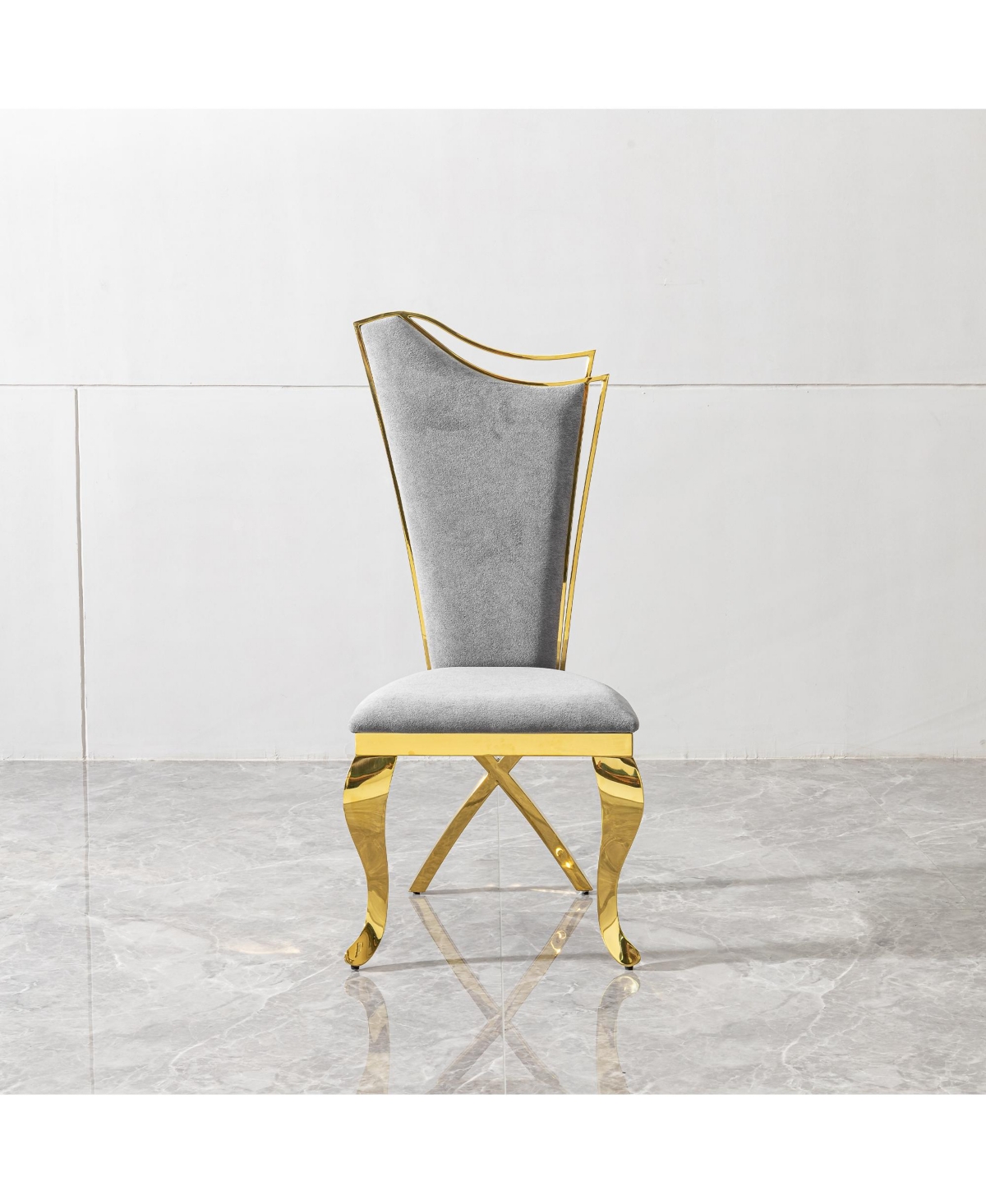 Simplie Fun Gorgeous Streamlined High Back Grey fabric stainless steel dining chair, set of 2