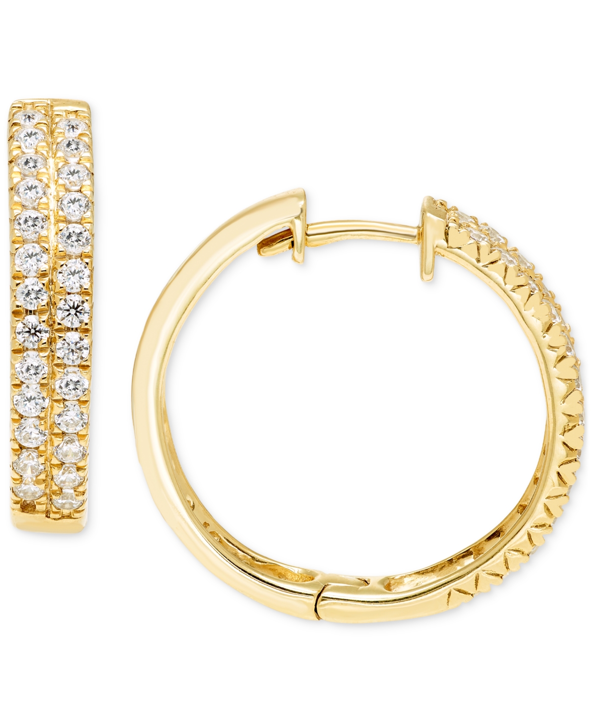 Macy's Diamond Double Row Hoop Earrings (1 Ct. T.w.) In 14k Gold In Yellow Gold