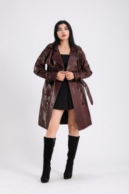 Women's Leather Trench Coat, Burgundy , Created for Macy s