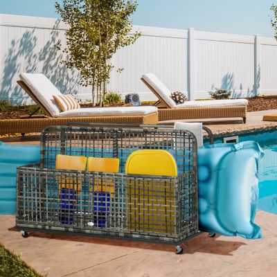 Patio Wicker Pool Float Caddy with Wheels