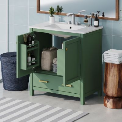  30" Green Bathroom Vanity with Sink and Storage