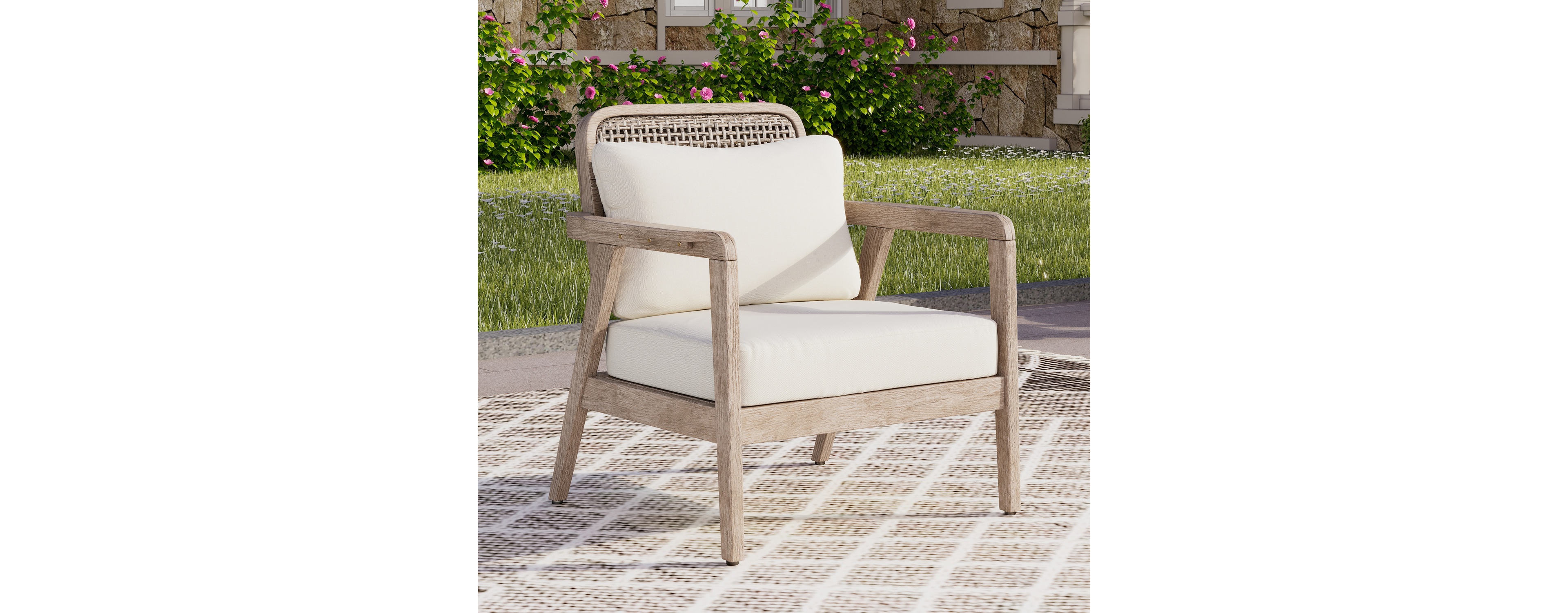 Outdoor Acacia Wood Patio Club Chair, Patio Furniture, Waterproof Thick Cushion Deep Seating for Porch, Garden, Backyard, Balcony, Weight Capacity 400