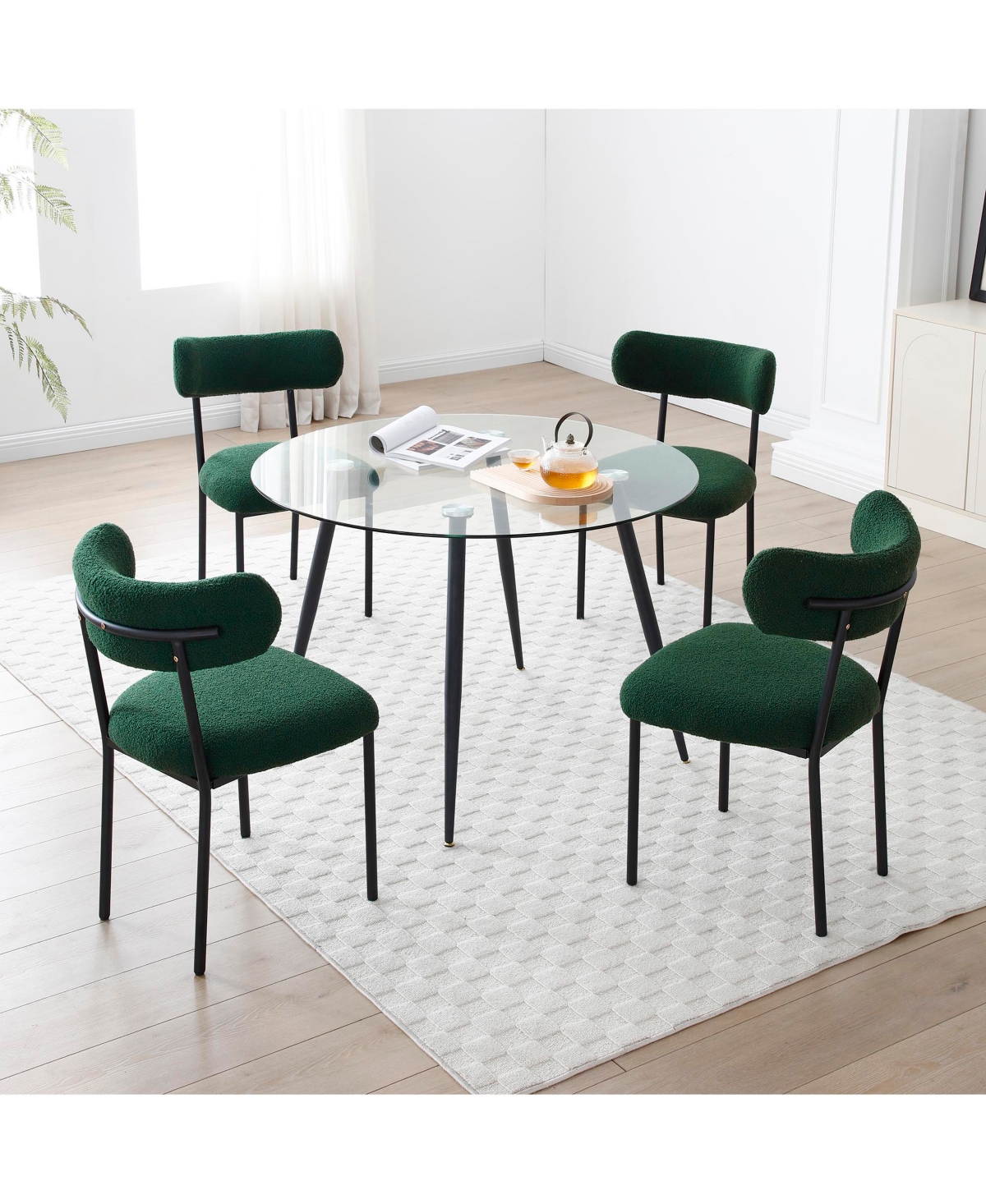 Streamdale Furniture Dining Chairs Set of 2,Round Upholstered Sherpa Fabric Dining Room Chairs with Curved Backrest, Mid-Century Modern Accent Chairs