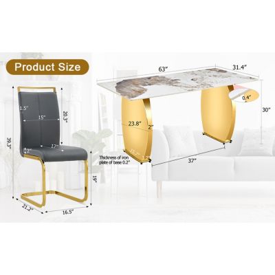 Simplie Fun Table and chair set, rock plate table top, gold metal table legs, stable and beautiful, suitable for most home styles. Modern simple dining table, comfortable seating