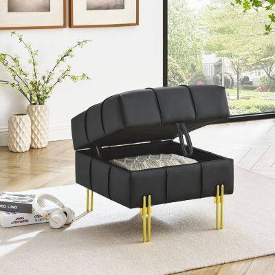 Streamdale Anti-Scratch Leather Ottoman Bench with Golden Legs