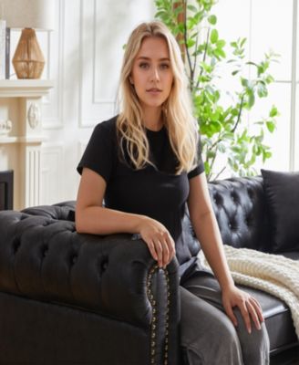 85.5" Living Room with Tech Fabric Chesterfield Sofa with Rolled Arms 3 Seater Sofa with Button Design and 2 Cushions for Apartment, Office, Living Room