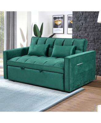 Modern flannel double sofa with folding bed, small double sofa with three in one convertible sofa bed, adjustable backrest and storage space, including pillows, perfect for living room or bedroom