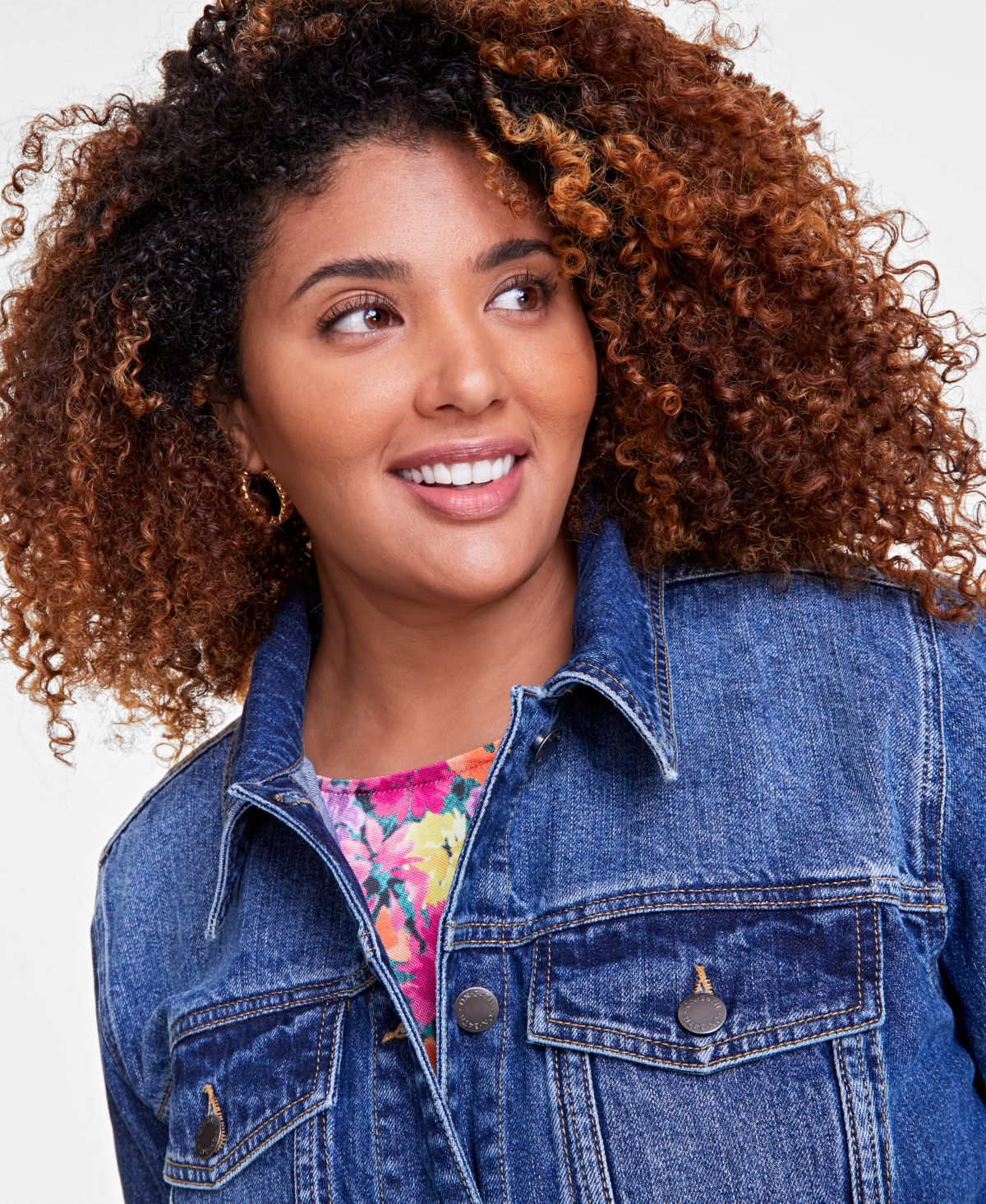 On 34th Trendy Plus Size Classic Denim Trucker Jacket, Created for Macy's