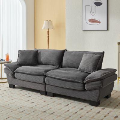 Corduroy Sleeper Sofa with Pillows
