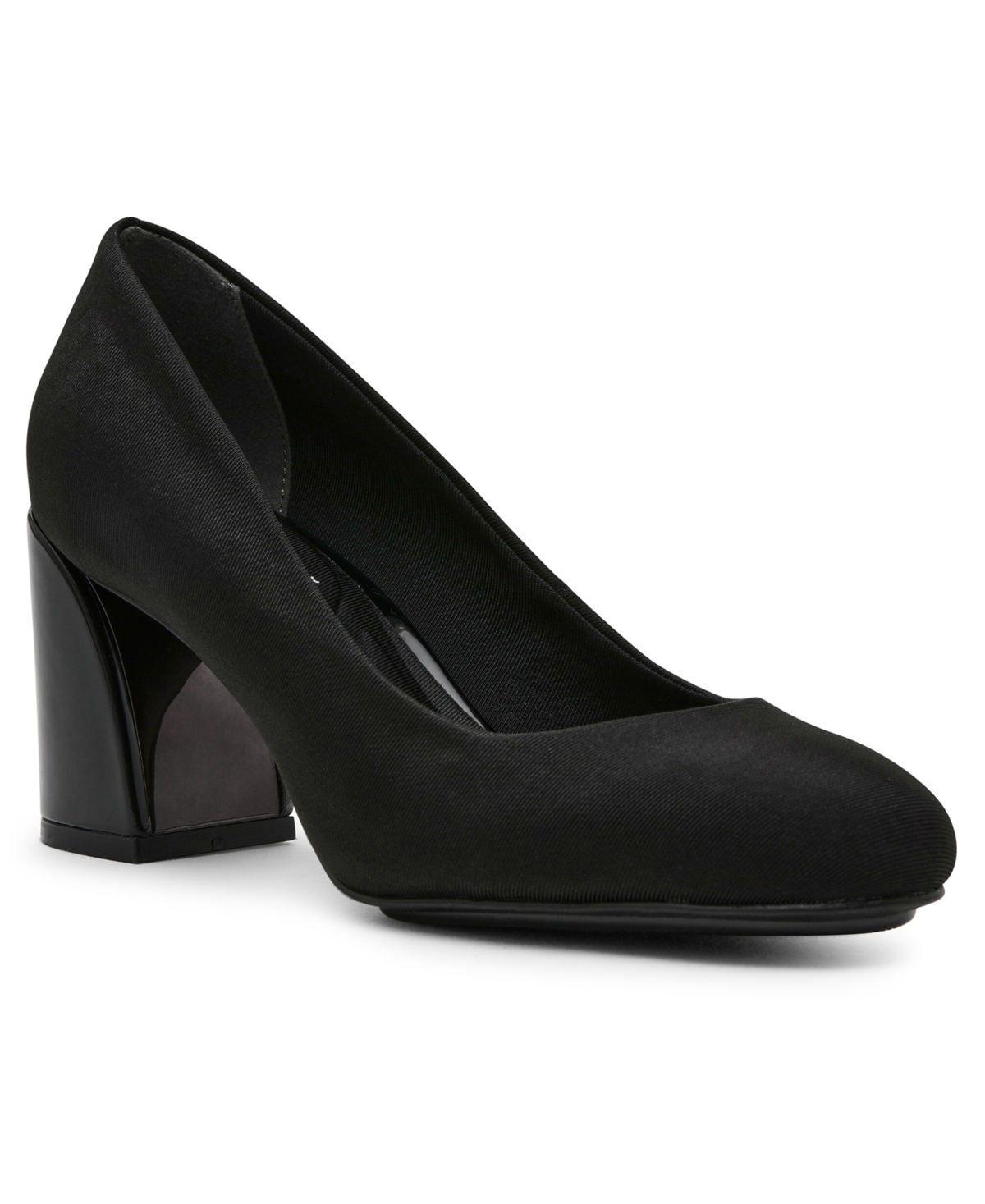 Anne Klein Women's Graham Round Toe Block Heel Pumps In Black Stretch