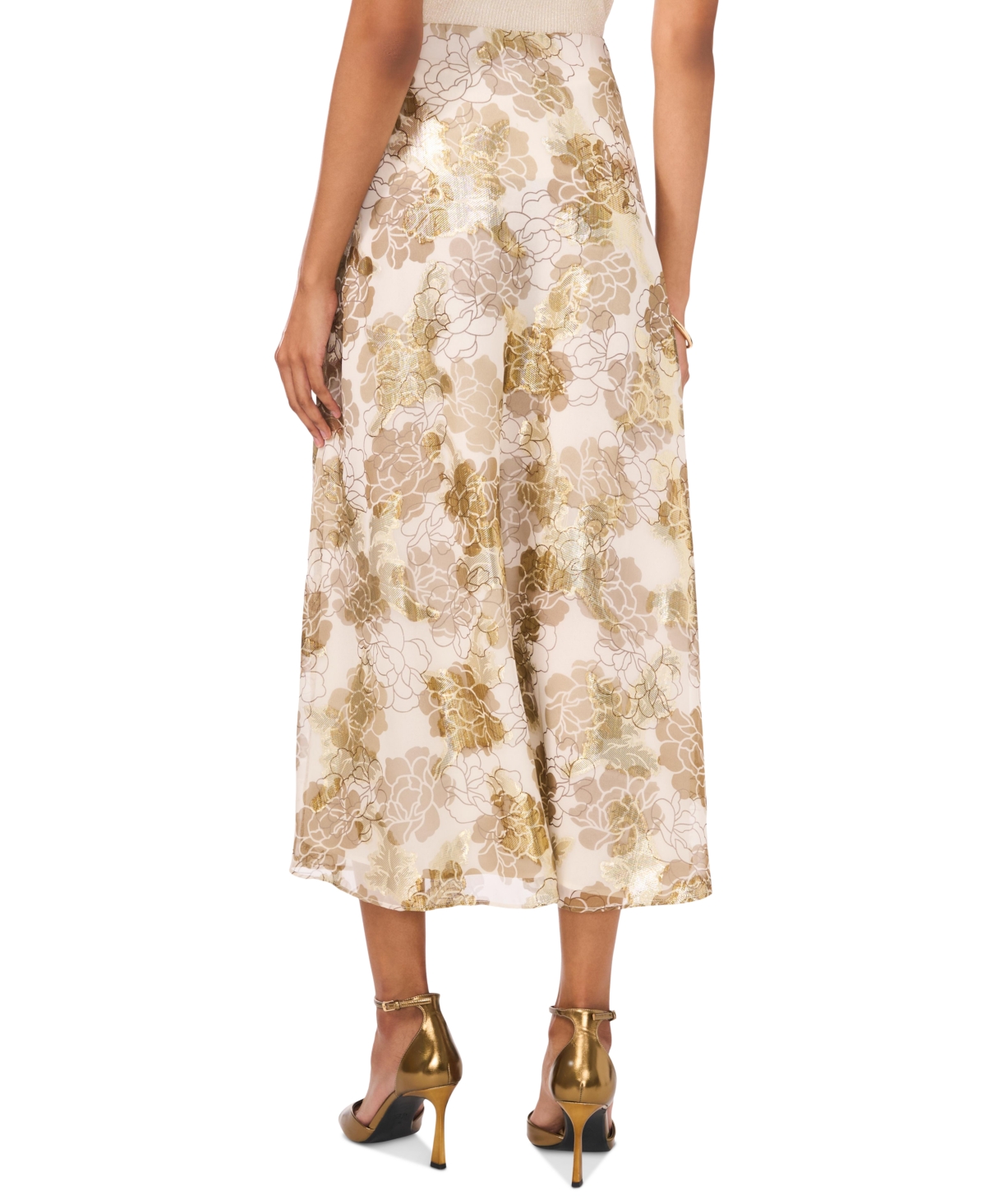 Vince Camuto Women's Metallic Floral-Print Midi Skirt