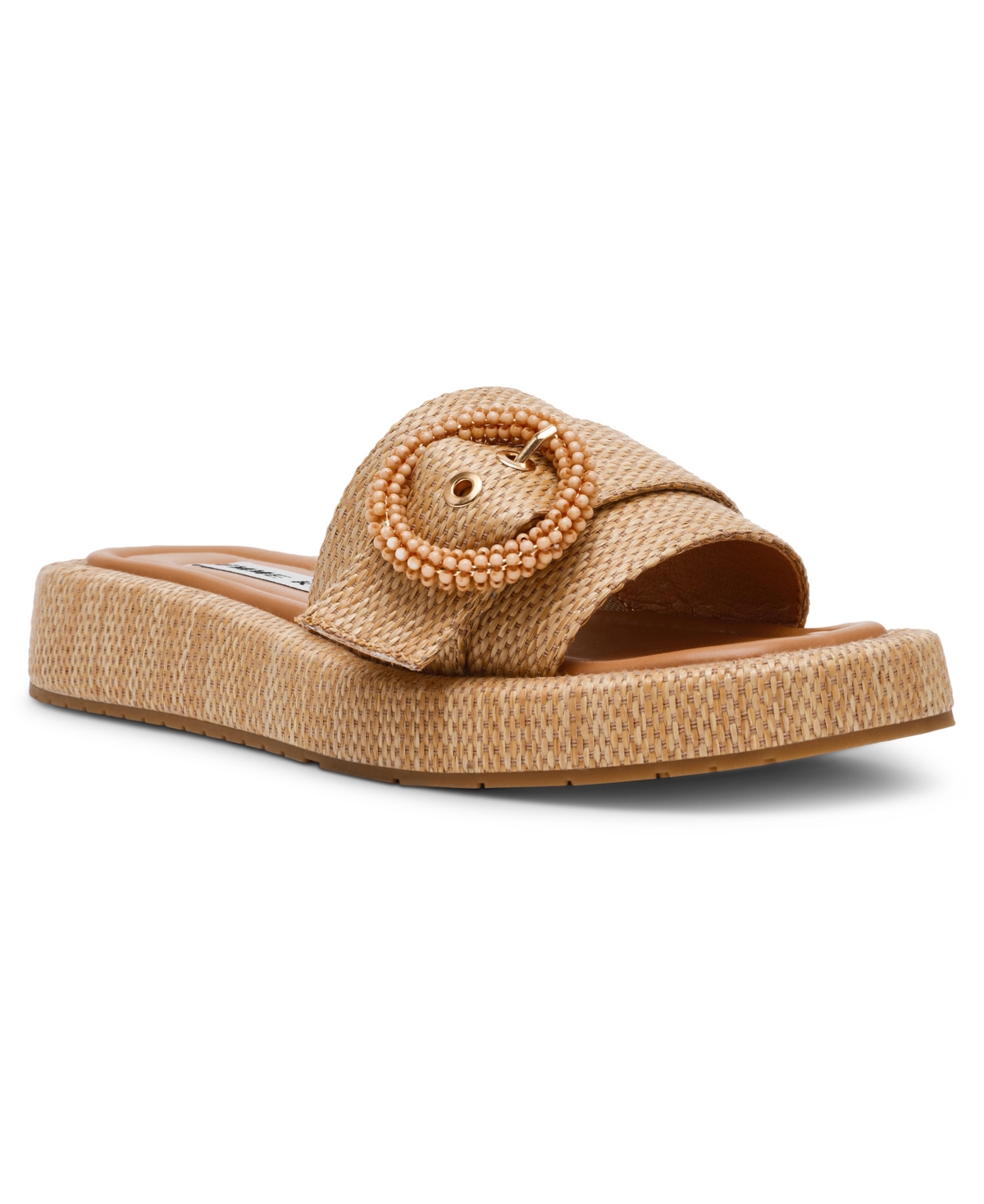 Anne Klein Women's Starla Buckle Ornament Platform Flat Sandals In Dark Natural