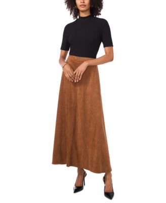 Women's Faux-Suede A-Line Maxi Skirt