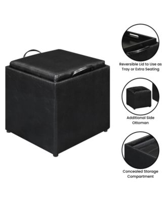 17.5" Faux Leather Park Avenue Ottoman with Stool and Tray