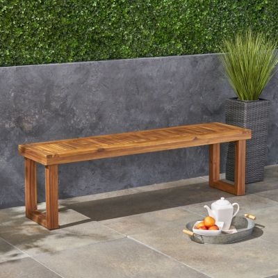 Streamdale Nestor Acacia Wood Slat Panel Bench For Outdoor Dining Or Seating